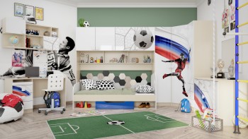 Детская комната Футбол ЧМ (Белый/Синий/корпус Клен) в Славгороде - slavgorod.mebel54.com | фото