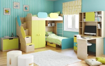 Детская комната Смайли (Желтый/Голубой/Зеленый/корпус Клен) в Славгороде - slavgorod.mebel54.com | фото