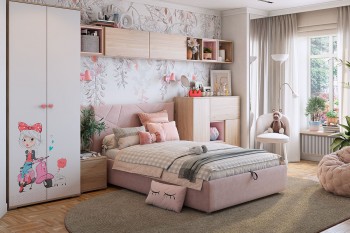 Комплект детской мебели Алина К2 Дуб мария/белый/нежно-розовый велюр в Славгороде - slavgorod.mebel54.com | фото