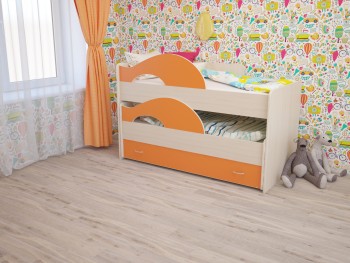 Кровать детская Радуга 1600 Млечный дуб/Оранжевый в Славгороде - slavgorod.mebel54.com | фото