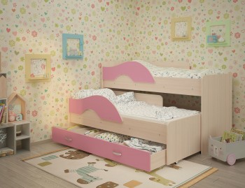 Кровать детская Радуга 1600 Млечный дуб/Розовый в Славгороде - slavgorod.mebel54.com | фото