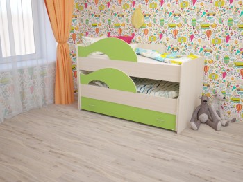 Кровать детская Радуга 1600 Млечный дуб/Салатовый в Славгороде - slavgorod.mebel54.com | фото