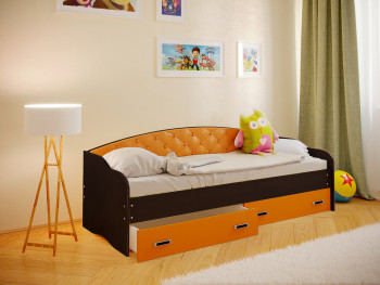 Кровать Софа-7 с мягкой спинкой (800х1900) Венге/Оранжевый в Славгороде - slavgorod.mebel54.com | фото