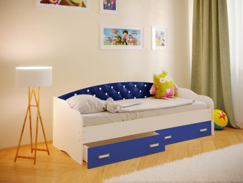 Кровать Софа-8 с мягкой спинкой со стразами (900х1900) Белый/Синий в Славгороде - slavgorod.mebel54.com | фото