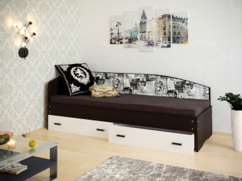 Кровать Софа-9 с мягкой спинкой с рисунком Милана (900х2000) Венге/Белый в Славгороде - slavgorod.mebel54.com | фото