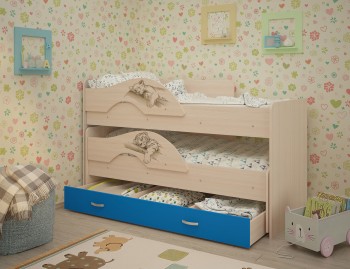 Кровать выкатная Радуга-Сафари детская 1600 Млечный дуб/Голубой в Славгороде - slavgorod.mebel54.com | фото