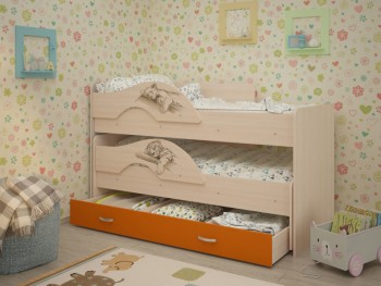 Кровать выкатная Радуга-Сафари детская 1600 Млечный дуб/Оранжевый в Славгороде - slavgorod.mebel54.com | фото