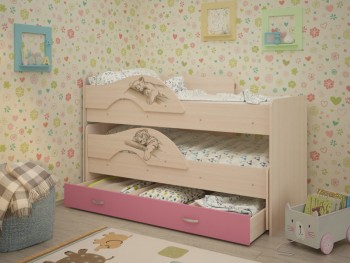 Кровать выкатная Радуга-Сафари детская 1600 Млечный дуб/Розовый в Славгороде - slavgorod.mebel54.com | фото