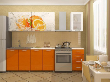 Кухонный гарнитур 1,6м Апельсин (Белый/Оранжевый металлик/Фотопечать апельсин) в Славгороде - slavgorod.mebel54.com | фото