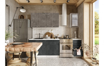 Кухонный гарнитур Нувель 1800мм белый/бетон коричневый/бетон черный в Славгороде - slavgorod.mebel54.com | фото