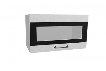 Лофт ПГСФ 600 шкаф верхний горизонтальный со стеклом и фотопечатью (Штукатурка белая/корпус Серый) в Славгороде - slavgorod.mebel54.com | фото