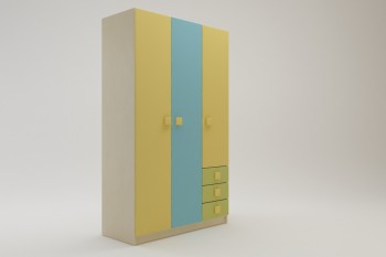 Шкаф 3-х створчатый с ящиками Смайли (Желтый/Голубой/Зеленый/корпус Клен) в Славгороде - slavgorod.mebel54.com | фото