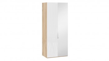 Шкаф для одежды с 1 глухой и 1 зеркальной дверями правый «Эмбер» Яблоня Беллуно/Белый глянец в Славгороде - slavgorod.mebel54.com | фото
