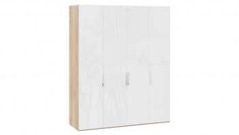 Шкаф для одежды с 4 глухими дверями «Эмбер» Яблоня Беллуно/Белый глянец в Славгороде - slavgorod.mebel54.com | фото