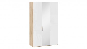 Шкаф комбинированный с 2 глухими и 1 зеркальной дверями правый «Эмбер» Яблоня Беллуно/Белый глянец в Славгороде - slavgorod.mebel54.com | фото
