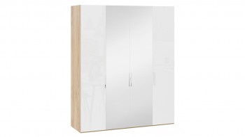 Шкаф комбинированный с 2 глухими и 2 зеркальными дверями «Эмбер» Яблоня Беллуно/Белый глянец в Славгороде - slavgorod.mebel54.com | фото