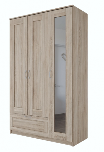 Шкаф трехдверный Сириус с зеркалом и 1 ящиком дуб сонома в Славгороде - slavgorod.mebel54.com | фото