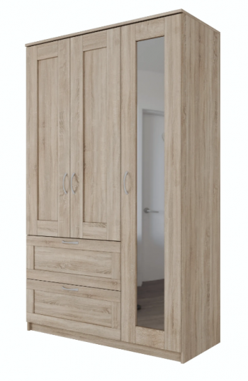 Шкаф трехдверный Сириус с зеркалом и 2 ящиками дуб сонома в Славгороде - slavgorod.mebel54.com | фото